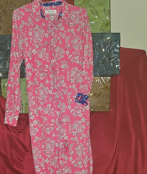 EUC Twr Hll By Christie Brinkley Vibrant Pink Floral Button-Up Dress - Picture 1 of 4